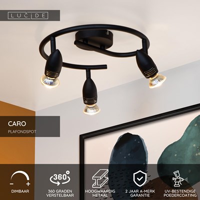 Lucide CARO - Plafondspot - Ø 31 cm - 3xGU10 - Zwart